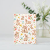 Sweet Spring Bunnies & Floral Garden Pattern Postkarte (Stehend Vorderseite)