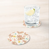 Sweet Spring Bunnies & Floral Garden Pattern Runder Pappuntersetzer (Vor Ort)