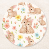 Sweet Spring Bunnies & Floral Garden Pattern Runder Pappuntersetzer (Vorderseite)