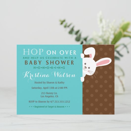 Sweet Spring Bunny Boy Baby Shower Einladung (Stehend Vorderseite)