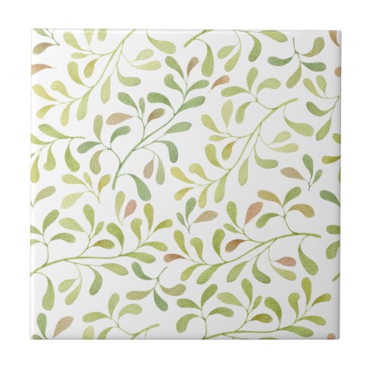 Sweet Spring Green Blätter auf Weiße Keramik Tile Fliese (Vorderseite)