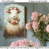 Sweet Spring Lamb floral Heart Crown CH6 Decoupage Seidenpapier