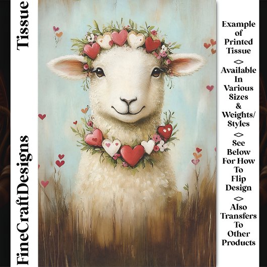 Sweet Spring Lamb floral Heart Crown CH6 Decoupage Seidenpapier