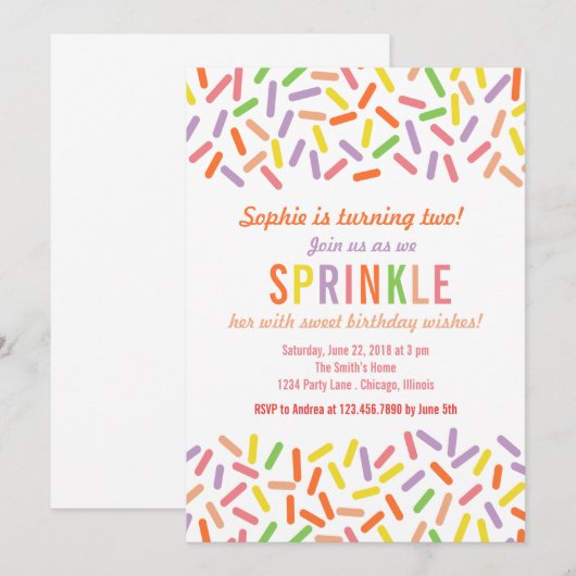 Sweet Sprinkle Geburtstagsparty Einladung (Vorne/Hinten)