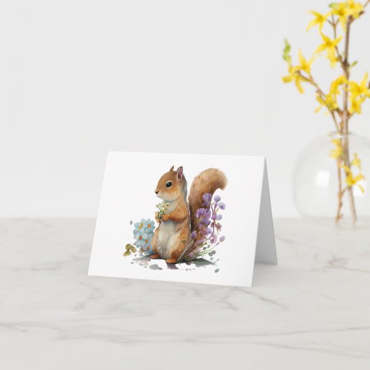 Sweet Squirrel Holding Blume BLANK Karte (Gelbe Blume)