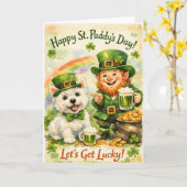 Sweet St. Patrick’s Day Westie & Leprechaun Card Karte (Gelbe Blume)