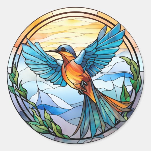 Sweet Stached Glass Bluebird Runder Aufkleber (Vorderseite)