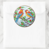 Sweet Stached Glass Bluebirds Runder Aufkleber (Tasche)