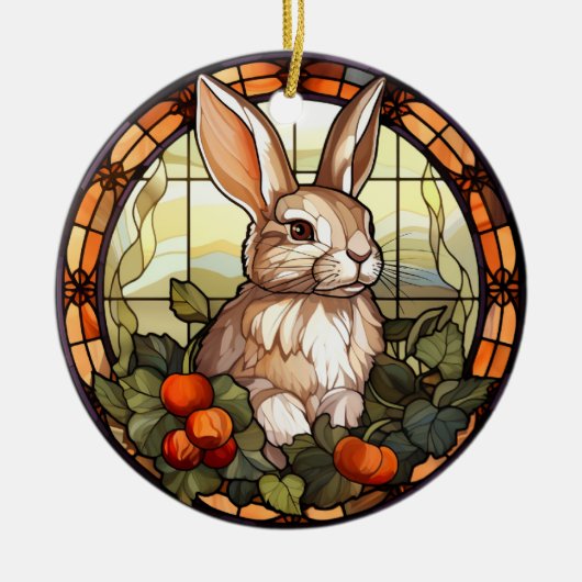 Sweet Stached Glass Bunny Rabbit Keramik Ornament (Vorne)