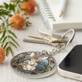 Sweet Stached Glass Bunny Rabbit Schlüsselanhänger (Vorderseite rechts)