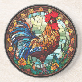 Sweet Stached Glass Chickens Rooster Getränkeuntersetzer