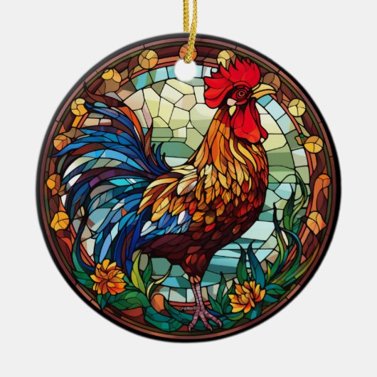 Sweet Stached Glass Chickens Rooster Keramik Ornament (Vorne)