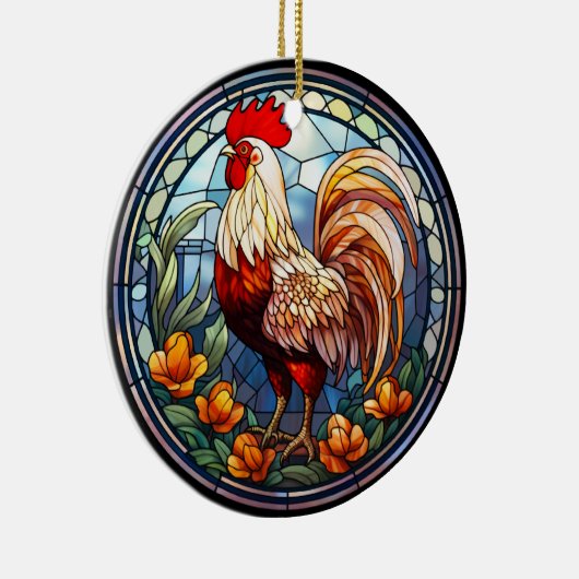 Sweet Stached Glass Chickens Rooster Keramik Ornament (Rechts)