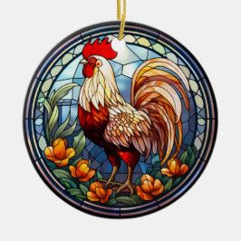Sweet Stached Glass Chickens Rooster Keramik Ornament