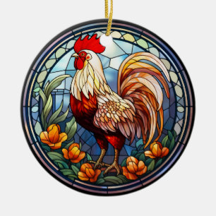 Sweet Stached Glass Chickens Rooster Keramik Ornament
