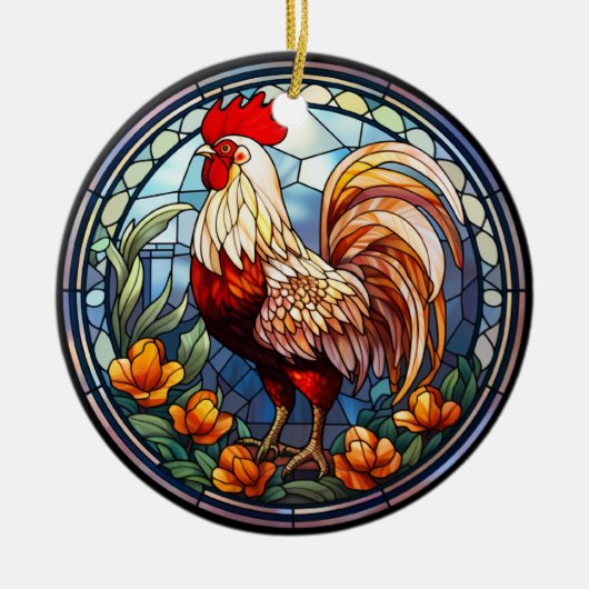 Sweet Stached Glass Chickens Rooster Keramik Ornament (Vorne)