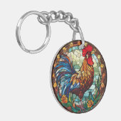 Sweet Stached Glass Chickens Rooster Schlüsselanhänger (Vorderseite links)