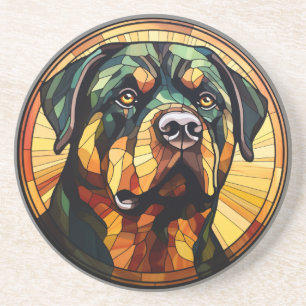 Sweet Stached Glass Dog Rottweiler Getränkeuntersetzer