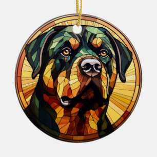 Sweet Stached Glass Dog Rottweiler Keramik Ornament