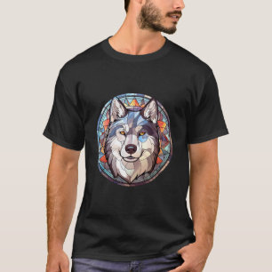 Sweet Stached Glass Dog Siberian Husky T-Shirt