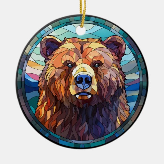 Sweet Stached Glass Grizzly Bär Keramik Ornament (Vorne)