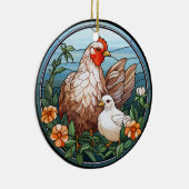Sweet Stached Glass Hen and Chick Keramik Ornament (Rechts)