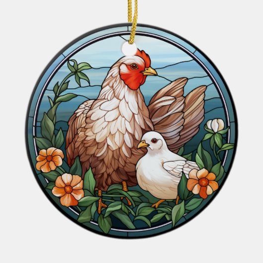 Sweet Stached Glass Hen and Chick Keramik Ornament (Vorne)