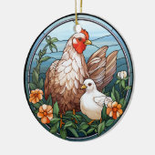Sweet Stached Glass Hen and Chick Keramik Ornament (Links)