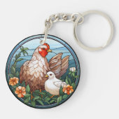 Sweet Stached Glass Hen and Chick Schlüsselanhänger (Rückseite)