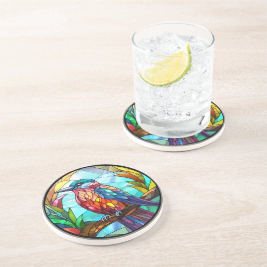 Sweet Stached Glass Kingfisher Bird Getränkeuntersetzer (Seite)