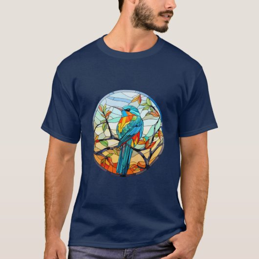 Sweet Stached Glass Kingfisher Bird T-Shirt (Vorderseite)