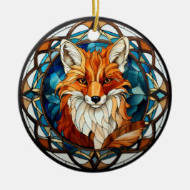 Sweet Stainted Glass Forest Fox Keramik Ornament