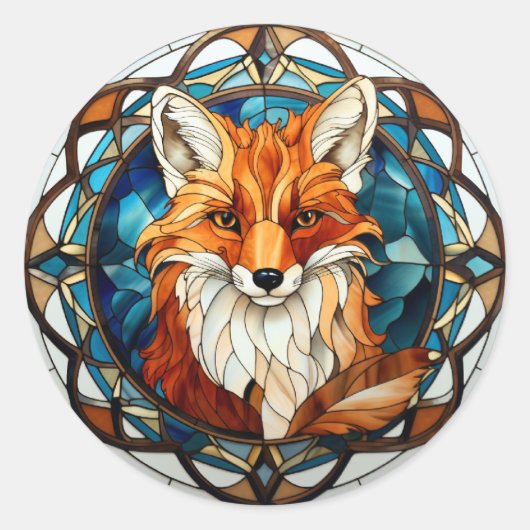 Sweet Stainted Glass Forest Fox Runder Aufkleber (Vorderseite)