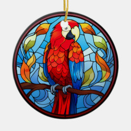 Sweet Stainted Glass Scarlet Macaw Parrot Bird Keramik Ornament