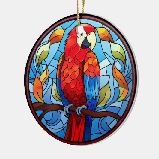 Sweet Stainted Glass Scarlet Macaw Parrot Bird Keramik Ornament (Links)