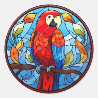 Sweet Stainted Glass Scarlet Macaw Parrot Bird Runder Aufkleber