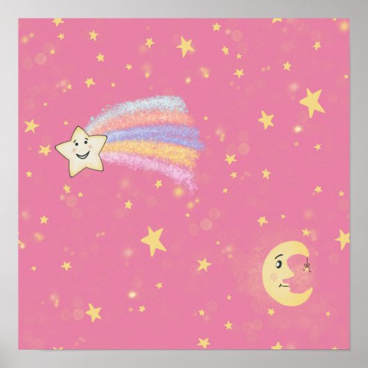 Sweet Stars and Moon on Pink Poster (Vorne)