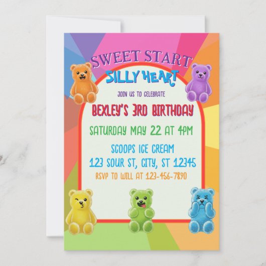 Sweet Start, Silly Heart Candy Bears Birthday Einladung (Vorderseite)