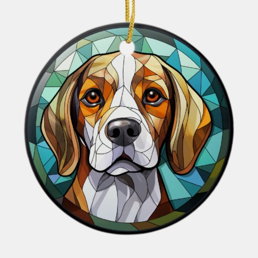 Sweet Stated Glass Beagle Hound Hund Keramik Ornament (Vorne)