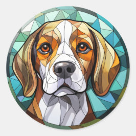 Sweet Stated Glass Beagle Hound Hund Runder Aufkleber