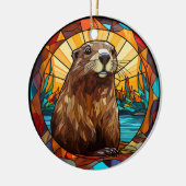 Sweet Stated Glass Beaver Keramik Ornament (Links)