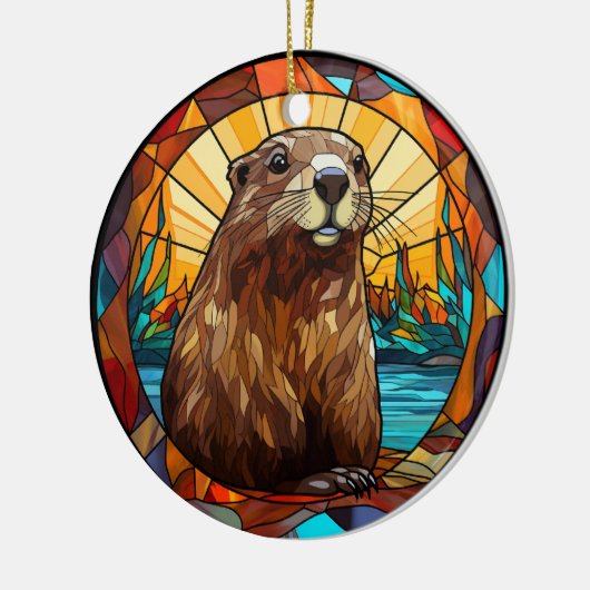 Sweet Stated Glass Beaver Keramik Ornament (Links)