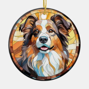 Sweet Stated Glass Border Collie Dog Keramik Ornament