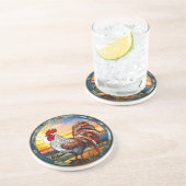 Sweet Stated Glass Chickens Rooster und Sunrise Getränkeuntersetzer (Seite)