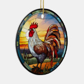 Sweet Stated Glass Chickens Rooster und Sunrise Keramik Ornament (Rechts)