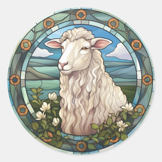 Sweet Stated Glass Farm Sheep Lamb Runder Aufkleber (Vorderseite)