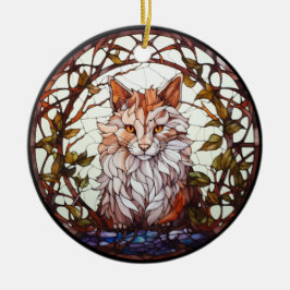 Sweet Stated Glass Forest Cat Keramik Ornament