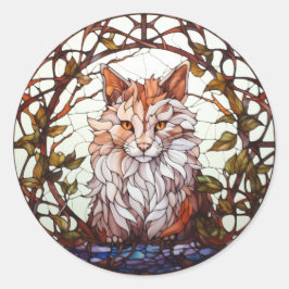 Sweet Stated Glass Forest Cat Runder Aufkleber