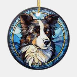 Sweet Stected Glass Australian Shepherd Dog Keramik Ornament