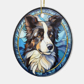 Sweet Stected Glass Australian Shepherd Dog Keramik Ornament (Links)